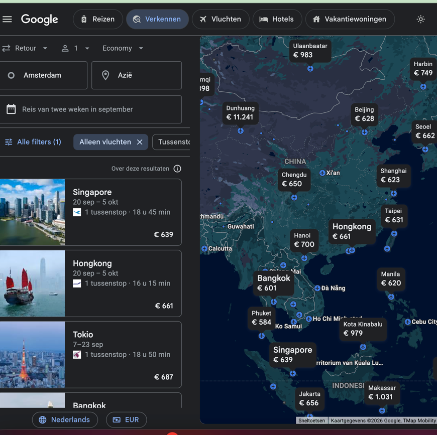 Google flights flexibele vlucht