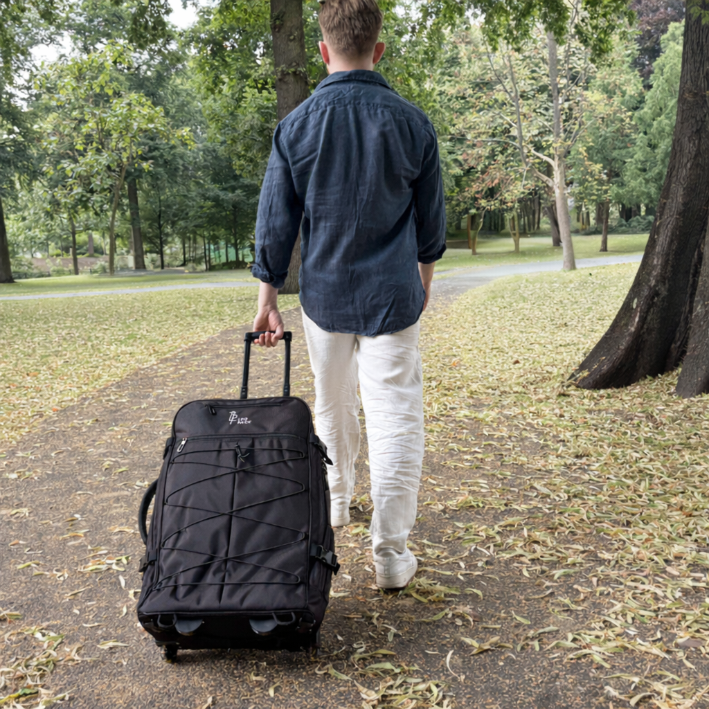 Legpack rugzak met wieltjes koffermodus park